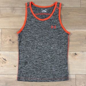 Under Armour Men’s Tech Tank Heathered Gray and Neon Orange Tank Top Heat Gear